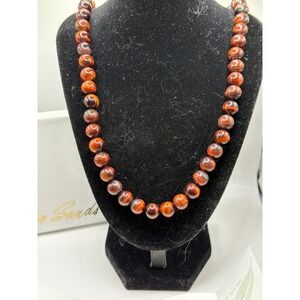 NIB VTG Lee Sands Necklace 23" Red Tiger's Eye Round Bead Classic Gemstone